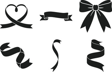 Ribbon and Bow Silhouette Vector Set Decorative Elements