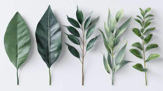 An assortment of verdant leaves showcasing a variety of textures and shapes