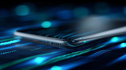 Modern smartphone illuminated by colorful light waves represents digital connectivity and futuristic mobile technology.