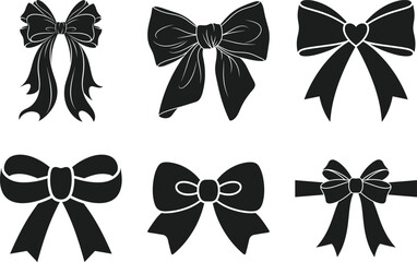 Decorative Bow Silhouette Vector Set Elegant Ribbon Bows