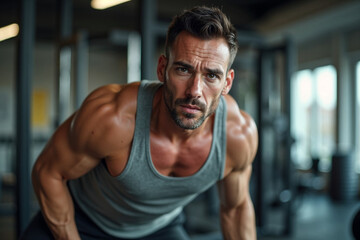 Fototapeta premium Determined Young Man Training at Home to Maintain Healthy Lifestyle