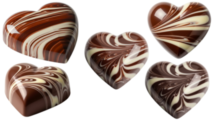 Five Heart Shaped Chocolates with Swirled Dark and White Chocolate, Valentine’s Day Treats
