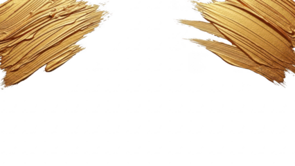 Gold paint strokes with textured brush effect on transparent background for artistic design and creative projects