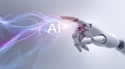 Robotic hand interacting with a glowing digital energy sphere representing artificial intelligence, innovation, and advanced data interaction.
