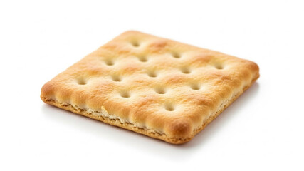 Single Square Saltine Cracker on White Background - Crisp Golden Soda Cracker