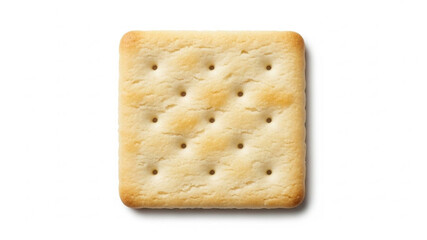Single Square Saltine Cracker on White Background - Crisp Golden Soda Cracker