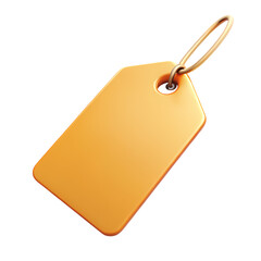 Yellow Glossy 3D Shopping Label Tag with Gold Ring Isolated on White Background