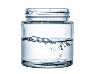 Clear jar filled with liquid, bubbles form along the line