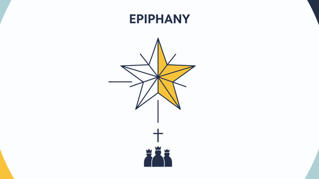 A stylized graphic representing the Epiphany, featuring a star with a golden section and a silhouette of three figures below.