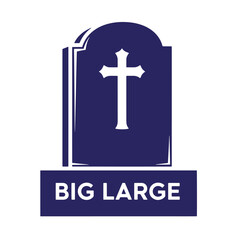 Fototapeta premium Graphic illustration of a large tombstone with a cross on a white background