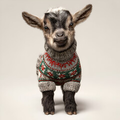 Adorable goat in holiday sweater