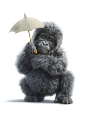 Gorilla holding umbrella