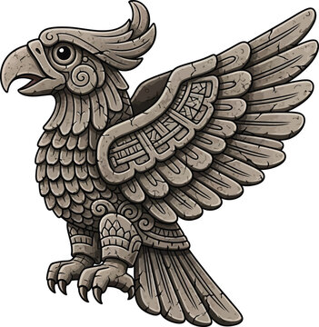 Aztec eagle sculpture, ornate bird statue