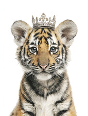 Adorable tiger cub wearing a crown