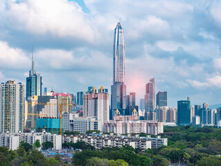 Naklejka premium Aerial view of Shenzhen city financial district skyline panorama