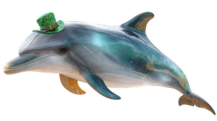 Dolphin wearing a green top hat