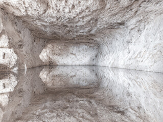 Salt cave with smooth walls and reflective water surface in a natural setting during daylight hours