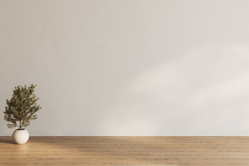 Modern interior design of apartment, dining room with table and chairs, arches, empty living room with white wall, panorama. 3d Rendering