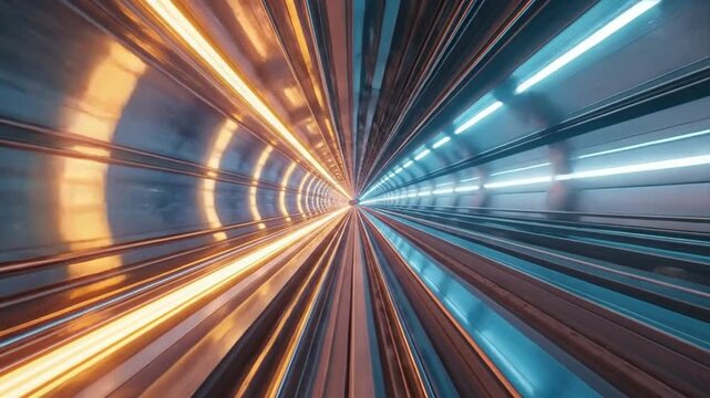 Futuristic tunnel with neon lights and fast motion effect.