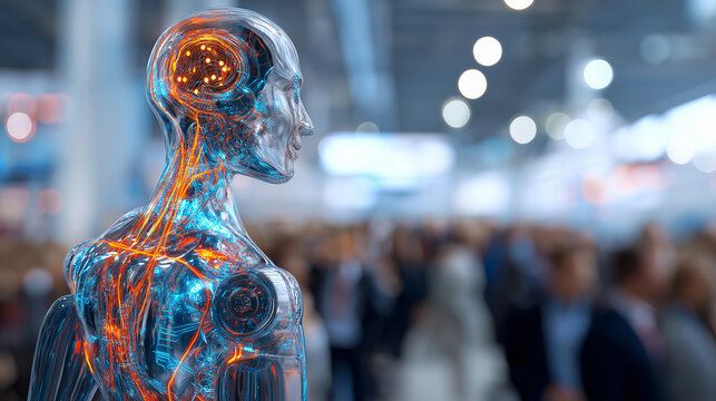 Humanoid artificial intelligence figure with glowing neural patterns, symbolizing advanced cognition, data processing, and machine learning.
 - Powered by Adobe