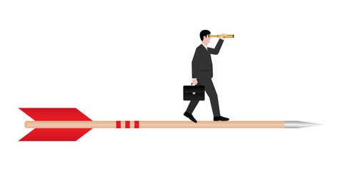 Businessman using Telescope looking for New Opportunity. Business Opportunity and Future Career Concept. Vector Illustration.