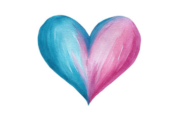 Soft gradient watercolor heart in pink and blue tones on black isolated on a transparent background