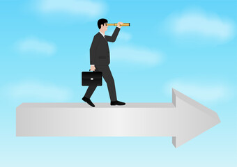 Businessman using Telescope looking for New Opportunity. Business Opportunity and Future Career Concept. Vector Illustration.