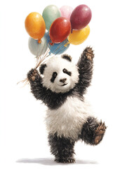 Jubilant panda with colorful balloons