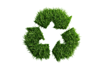 Three dimensional green grass shaped recycling symbol isolated on black environment