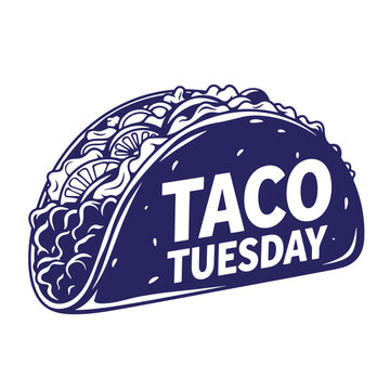 Taco Tuesday food illustration with a taco and text on white background