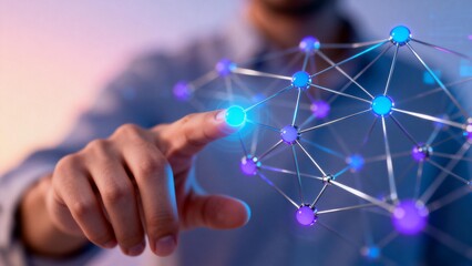 Hand interacting with digital network