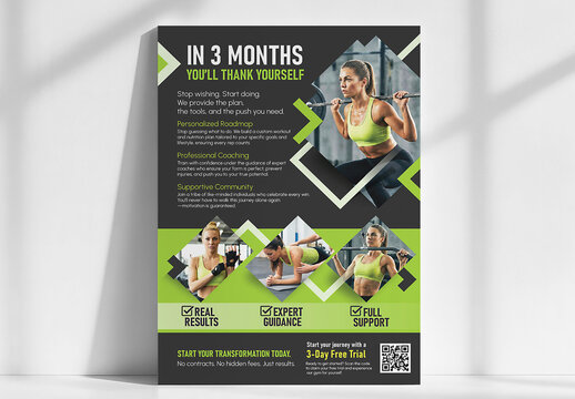 Fitness transformation motivation concept : Professional flyer and poster template for gym and workout promotion