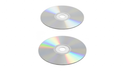 Compact disc or dvd with reflective surface and holographic rainbow effect on shiny disc for media or entertainment isolated on transparent background