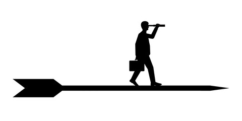 Businessman using Telescope looking for New Opportunity Silhouette. Business Opportunity and Future Career Concept. Vector Illustration.