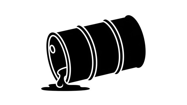 Stylized graphic icon of an overturned industrial barrel with dark liquid spilling onto the ground, symbolizing environmental pollution, chemical waste, or an accident causing hazardous discharge
