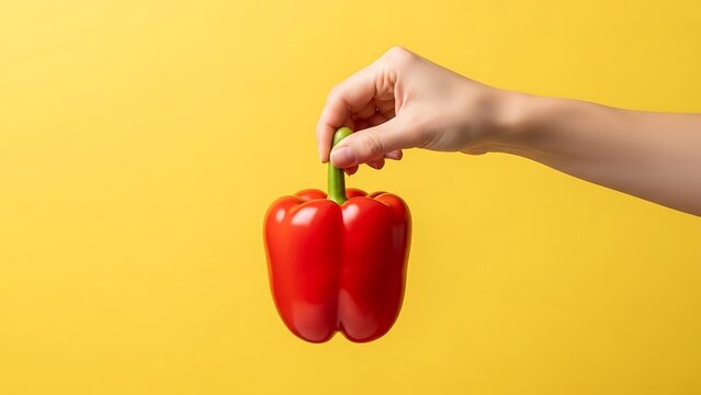 hand holding a fresh red bell pepper