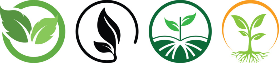 Leaf sprout icon vector set, green leaves plant eco logo symbol simple graphic illustration set, vegan fresh herb pictogram shape sign, organic natural healthy logotype © Vector Store