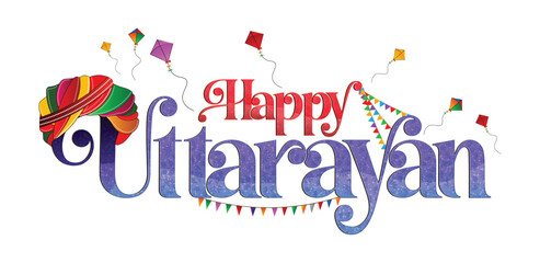 Happy Uttarayan Kite Festival Typography Design for Gujarat and Rajasthan   Makar Sankranti kite festival typography illustration © pritam barman