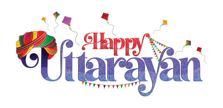 Happy Uttarayan Kite Festival Typography Design for Gujarat and Rajasthan | Makar Sankranti kite festival typography illustration