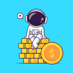 Cute Astronaut Sitting On Gold Coin Cartoon © catalyststuff