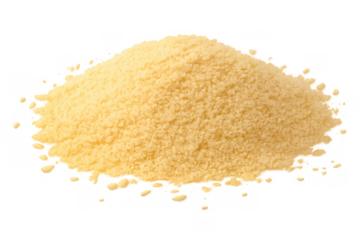 Dry couscous grains forming a small mound, ready for cooking a traditional north african meal, transparent background