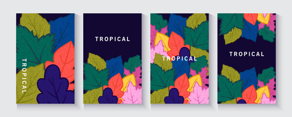 collection of colorful tropical seamless pattern. nature floral abstract background with art leaves. Modern colorful tropical floral pattern. Cute botanical abstract poster, cards banner vector.