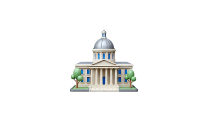 3D Rendering of a Classical Building with Dome and Trees