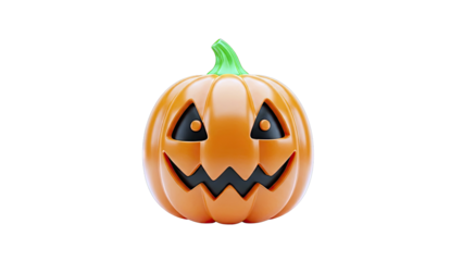 3D Rendered Jack-o'-lantern with Green Stem