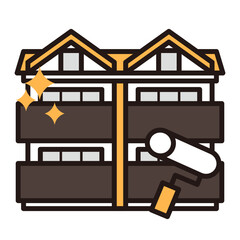 シンプルなアパートのアイコン+ペイントローラー