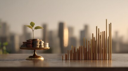 Financial growth concept with plant and coins.