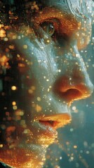 Enigmatic Portrait of a Woman with Digital Light Reflection
