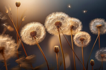 Pusteblumen bei Sonnenaufgang