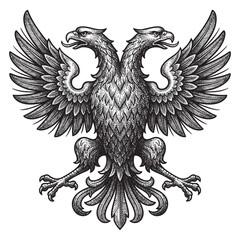 Obraz premium Heraldic double-headed eagle with spread wings engraving