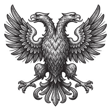 Heraldic double-headed eagle with spread wings engraving